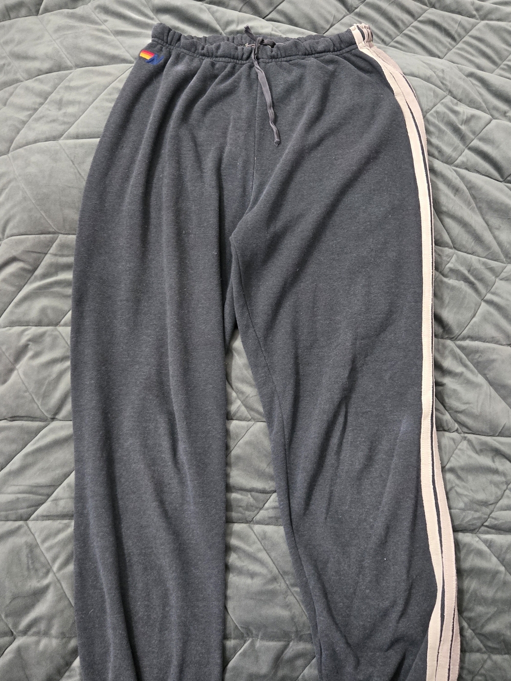 Aviator Nation Charcoal Crewneck Set with Neutral Stripe, SM top & LG bottom - Picture 6 of 7